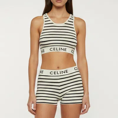 Pre-owned Celine Off White/black Rib Knit Tank Crop Top M