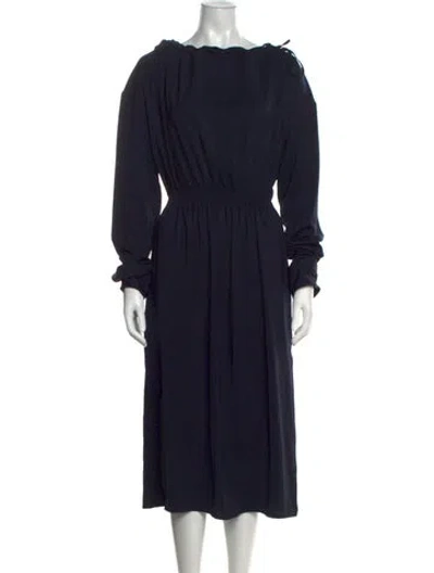 Pre-owned Celine Off-the-shoulder Midi Length Dress In Blue