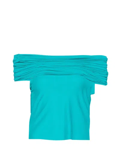 Pre-owned Celine Off-the-shoulder Ruched Top In Blue