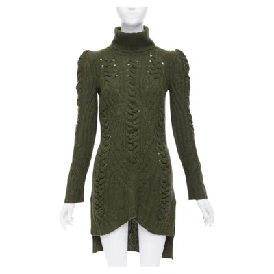 Pre-owned Celine Old  2010 Runway Phoebe Philo Green Wool Cashmere Cable Knit Dress S