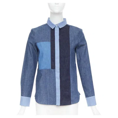 Pre-owned Celine Old  Phoebe Philo 2011 Runway Blue Patchwork Denim Button-up Shirt Fr36 S