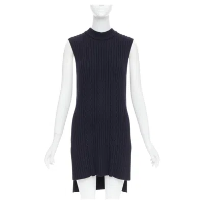 Pre-owned Celine Old  Phoebe Philo 2013 Navy Wool Contour Cable Knit Vest Dress S In Blue