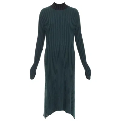 Pre-owned Celine Old  Phoebe Philo 2014 Dark Green Wool Mock Neck Ribbed Knit Dress S