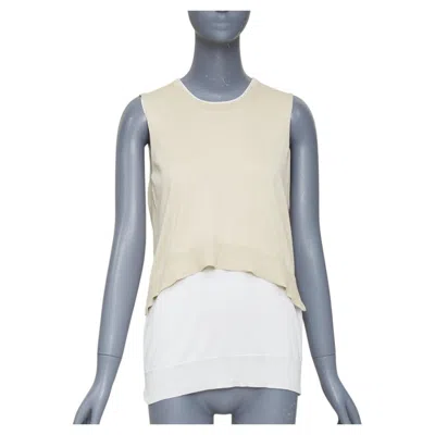 Pre-owned Celine Old  Phoebe Philo Beige Silk Cotton Crew Neck Dual Layer Sweater Vest M In Brown