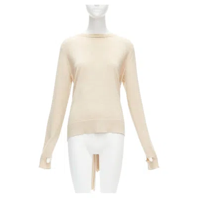 Pre-owned Celine Old  Phoebe Philo Beige Wool Silk Knot Tie Back Cut Out Sleeves Sweater M In Brown