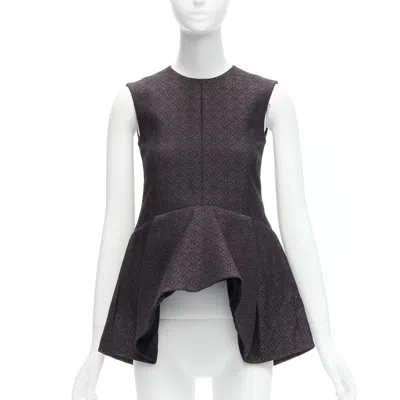 Pre-owned Celine Old  Phoebe Philo Black Cotton Jacquard Waterfall Peplum Top Fr34 Xs