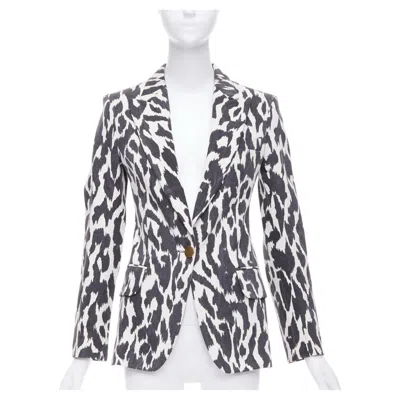 Pre-owned Celine Old  Phoebe Philo Black Cream Animal Print Cotton Blazer Jacket Fr36 S In White