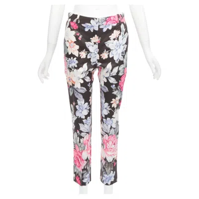 Pre-owned Celine Old  Phoebe Philo Black Floral Print Cotton Twill Tapered Pants Fr34 Xs