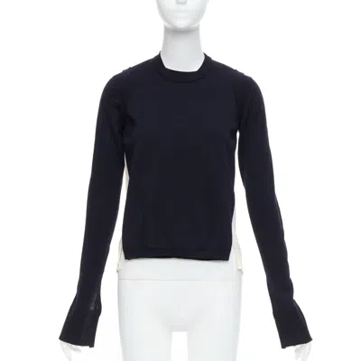 Pre-owned Celine Old  Phoebe Philo Black Wool Cream Silk Panelled Button Detail Sweater Xs In White