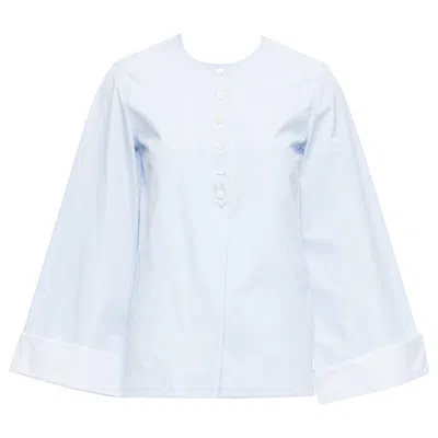 Pre-owned Celine Old  Phoebe Philo Blue Pinstripe Flare Cuffed Shirt Top Fr34 Xs