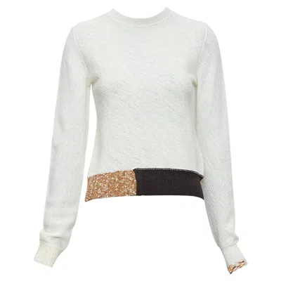Pre-owned Celine Old  Phoebe Philo Cream Black Wool Colorblock Hem Sweater Xs In White