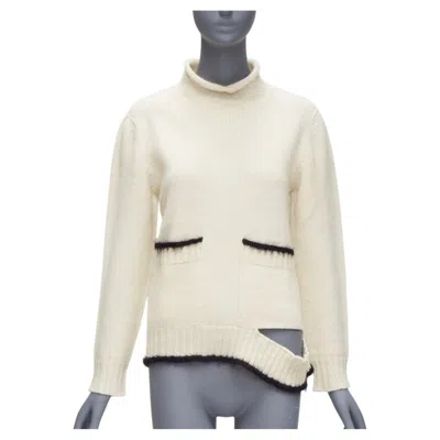 Pre-owned Celine Old  Phoebe Philo Cream Cashmere Mohair Cutout Turtleneck Sweater M In White