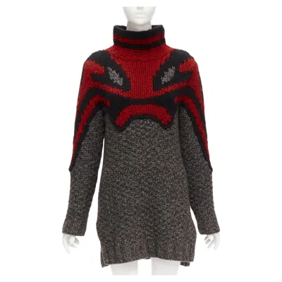Pre-owned Celine Old  Phoebe Philo Red Grey Abstract Intarsia Knit Sweater Dress S