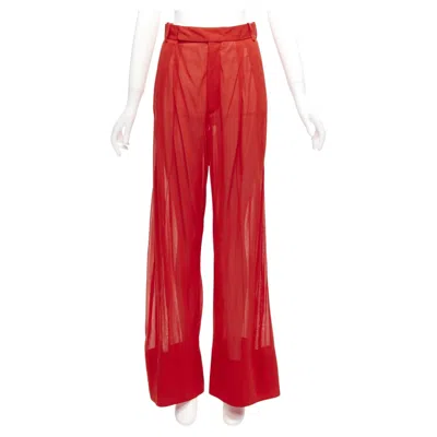 Pre-owned Celine Old  Phoebe Philo Red Sheer Solid Seam Wide Leg Pants Fr36 S