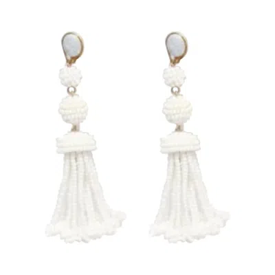 Pre-owned Celine Old  Phoebe Philo White Beaded Tassel Drop Earrings Pair