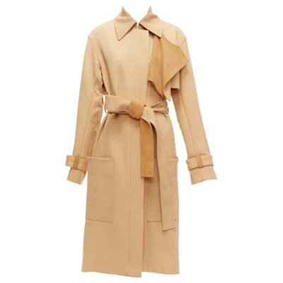 Pre-owned Celine Old  Phoebe Philo Wool Goat Leather Trimmed Deconstructed Trench Coat Fr38 In Sand