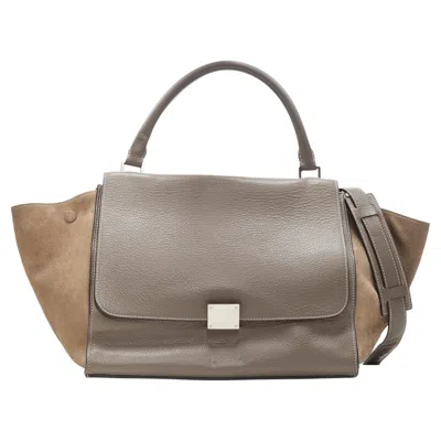 Pre-owned Celine Old  Trapeze Grey Leather Suede Flap Top Handle Flap Satchel Shoulder Bag In Gray