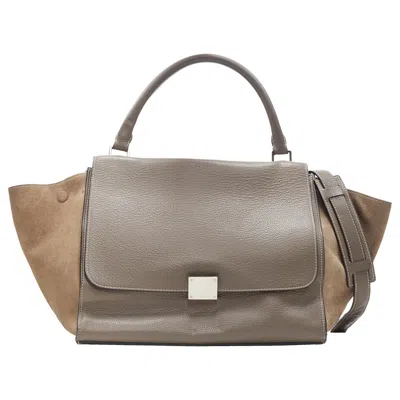 Pre-owned Celine Old  Trapeze Grey Leather Suede Flap Top Handle Flap Satchel Shoulder Bag In Gray
