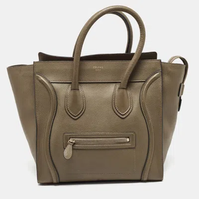Pre-owned Celine Olive Green Leather Mini Luggage Tote