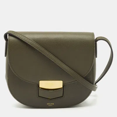 Pre-owned Celine Olive Green Leather Small Trotteur Crossbody Bag
