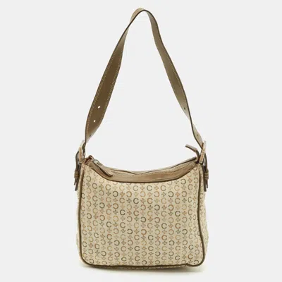 Pre-owned Celine Olive Green Macadam Canvas And Leather Mini Zip Hobo
