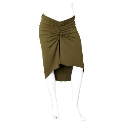 Pre-owned Celine Olive Green Ruched Zip Asymmetrical Skirt