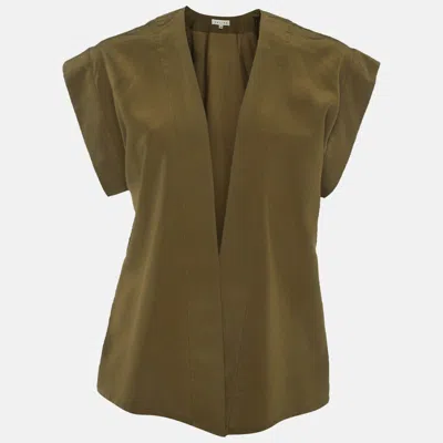 Pre-owned Celine Olive Green Silk Open Front Top S