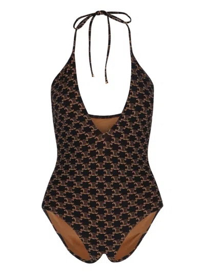 Celine One-piece Swimsuit Triomphe In Blue