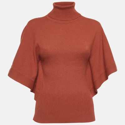Pre-owned Celine Orange Cashmere Knit Turtle Neck Top M