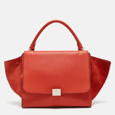 Pre-owned Celine Orange Leather And Suede Medium Trapeze Top Handle Bag