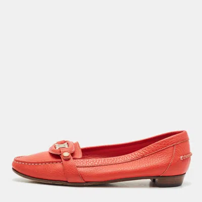 Pre-owned Celine Orange Leather Logo Loafer Ballet Flats Size 39