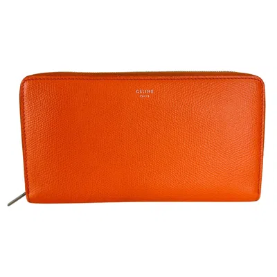 Pre-owned Celine Orange Leather Long Wallet (bi-fold) ()