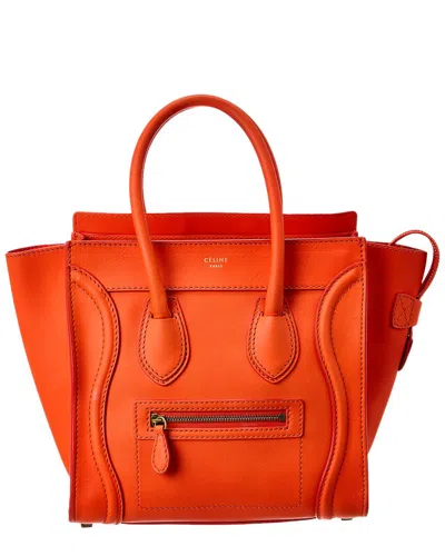 Pre-owned Celine Orange Leather Micro Luggage Tote (authentic Pre-loved)