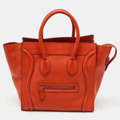 Pre-owned Celine Orange Leather Mini Luggage Tote