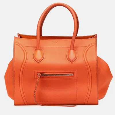 Pre-owned Celine Orange Medium Leather Phantom Luggage Tote