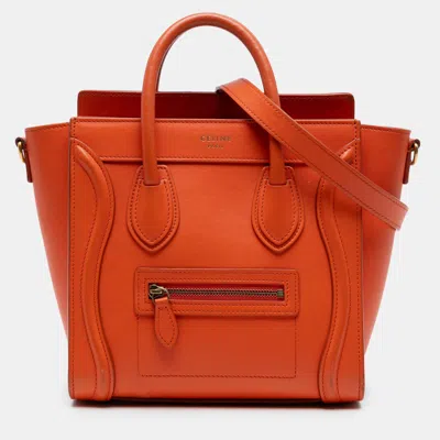 Pre-owned Celine Orange Nano Leather Luggage Tote