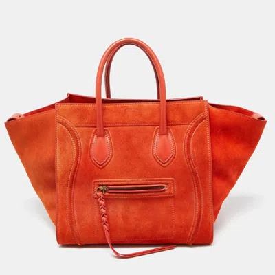 Pre-owned Celine Orange Nubuck And Leather Mini Luggage Tote