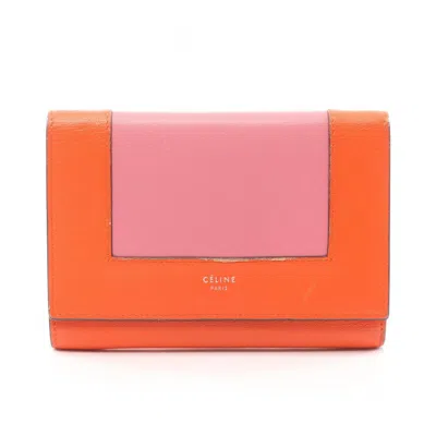 Pre-owned Celine Orange Pink Leather Wallet (tri-fold) () In Multi