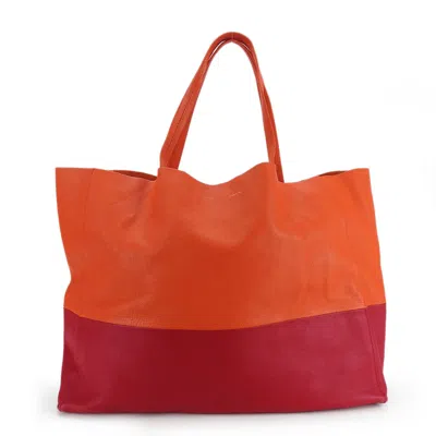 Pre-owned Celine Orange Red Leather Tote Bag ()