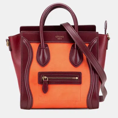 Pre-owned Celine Orange Red Nano Bicolor Suede And Calfskin Luggage Tote