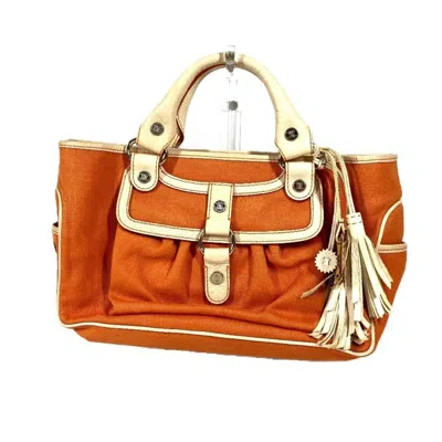 Pre-owned Celine Orange Yellow Canvas Leather Handbag Tote Bag ()