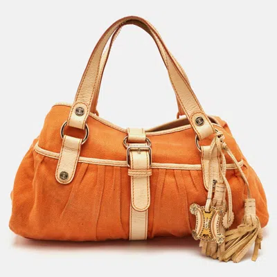 Pre-owned Celine Orange/beige Canvas And Leather Tassel Tote