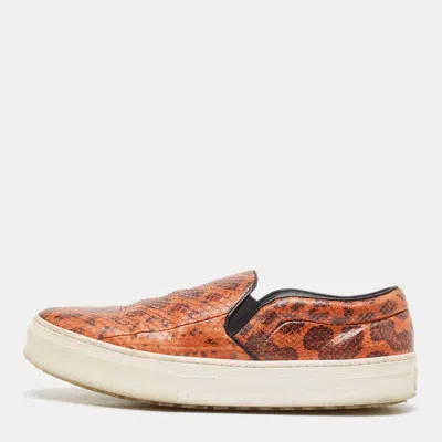 Pre-owned Celine Orange/brown Snakeskin Leather Skate Slip On Sneakers Size 38.5