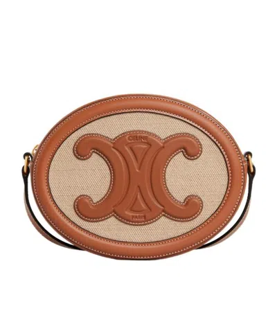 Celine Oval Bag Cuir Triomphe In Textile And Calfskin In Brown