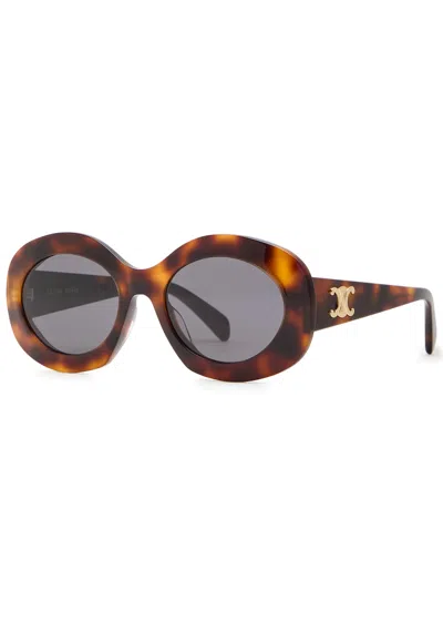 Celine Oval-frame Sunglasses In Brown Havana