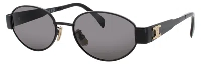 Celine Oval Metal Sunglasses 54-18-135 In 01a - Shiny Black / Smoke
