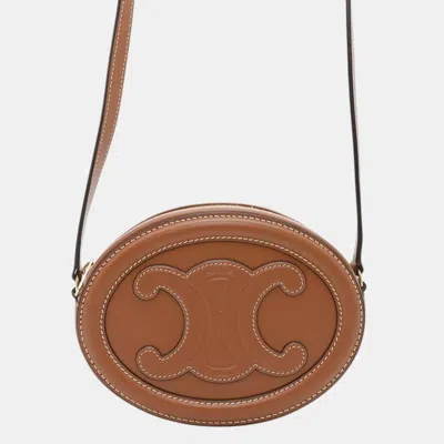 Pre-owned Celine Oval Purse Cuir Triomphe Shoulder Bag Tan Leather In Brown