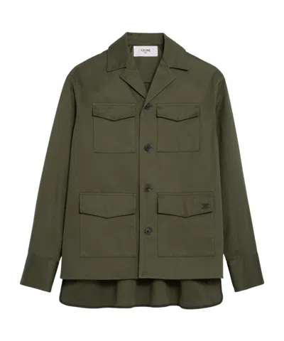 Celine Overshirt In Cotton Satin In Green