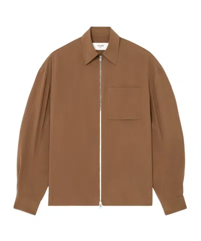 Celine Overshirt In Silk Canvas In Brown