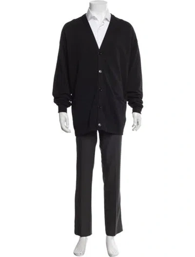 Pre-owned Celine Oversized Logo V-neck Cardigan In Black